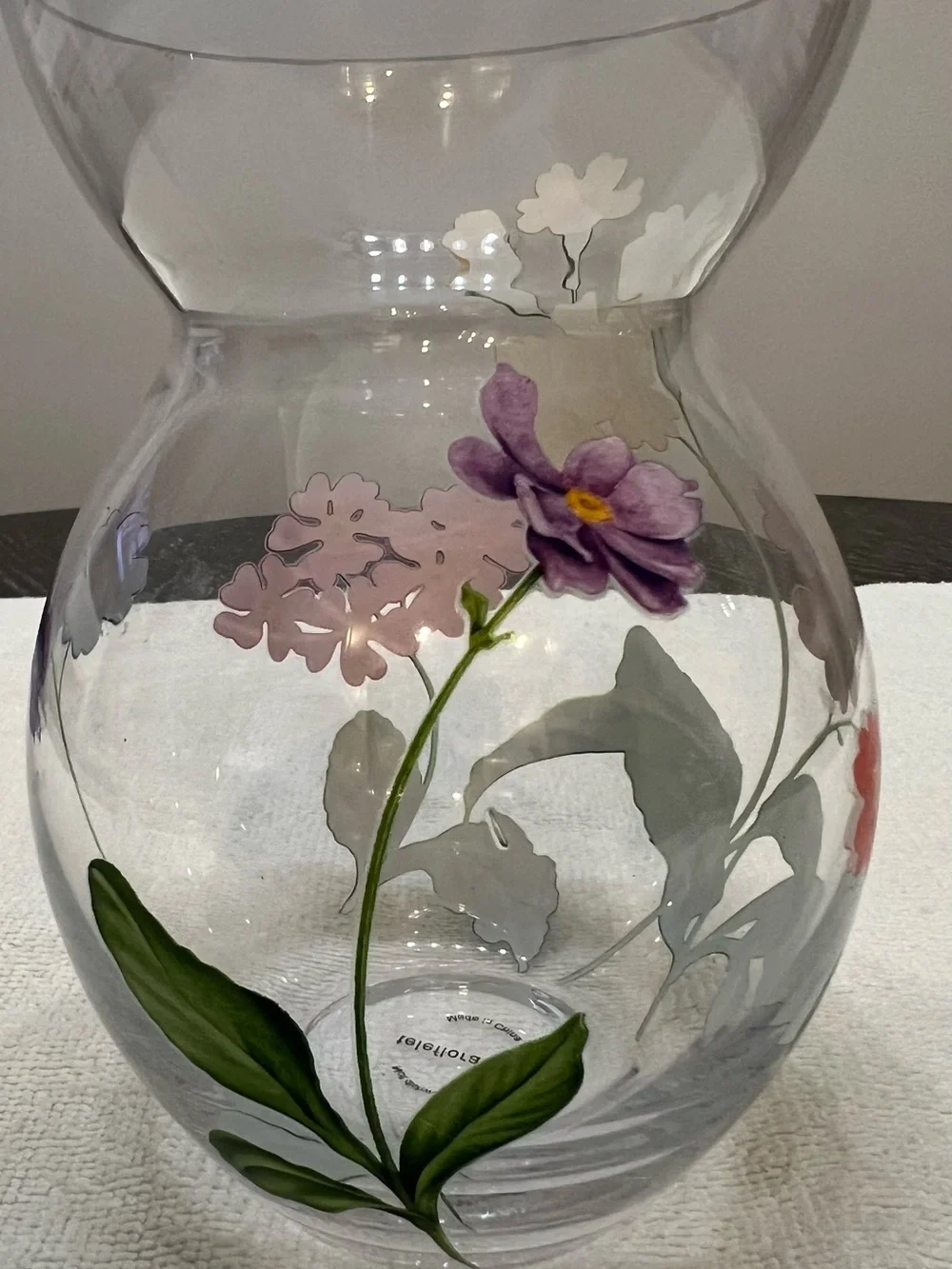 Decorative Floral Clear Glass BulbVase - Yellow & Red Multi Colored Flowers